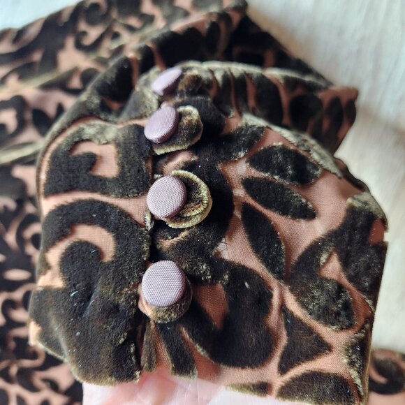 Wah Maker True West Burnout Velvet Shirt Button Long Sleeve Silk Blend Brown - Picture 3 of 6